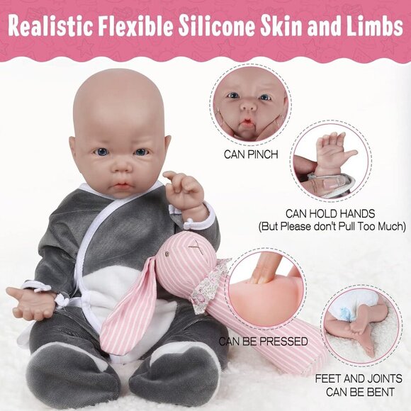 ❤️ 17 inch Baby Boy Doll Full Body Silicone Look Real Baby - Picture 4 of 6